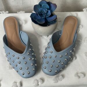 Time and Tru Light Blue Studded Slip-On Mules